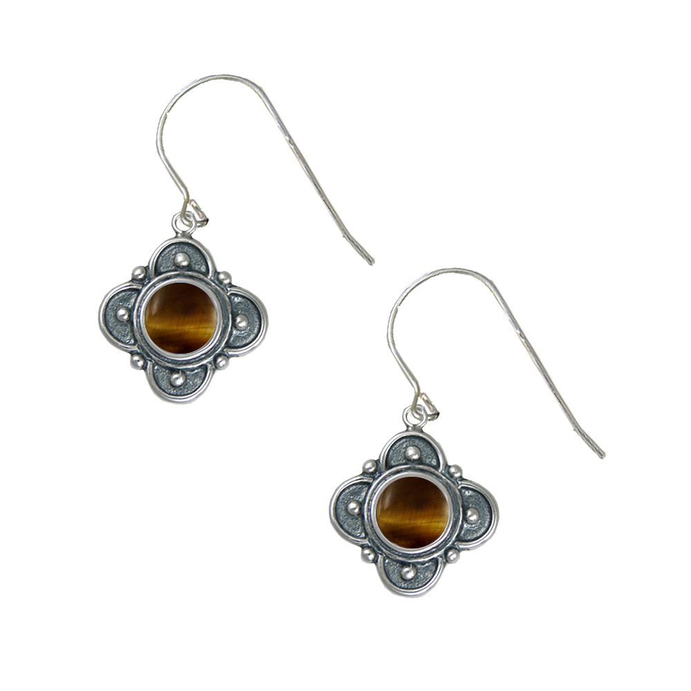 Sterling Silver Designer in Tiger Eye Gemstone Drop Dangle Earrings